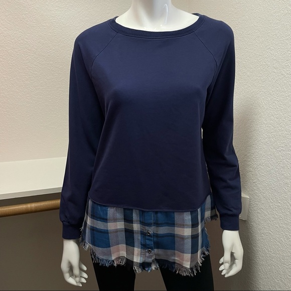 PEYTON JENSEN Blue Stretch Jersey with Plaid Sz XS - Picture 2 of 6